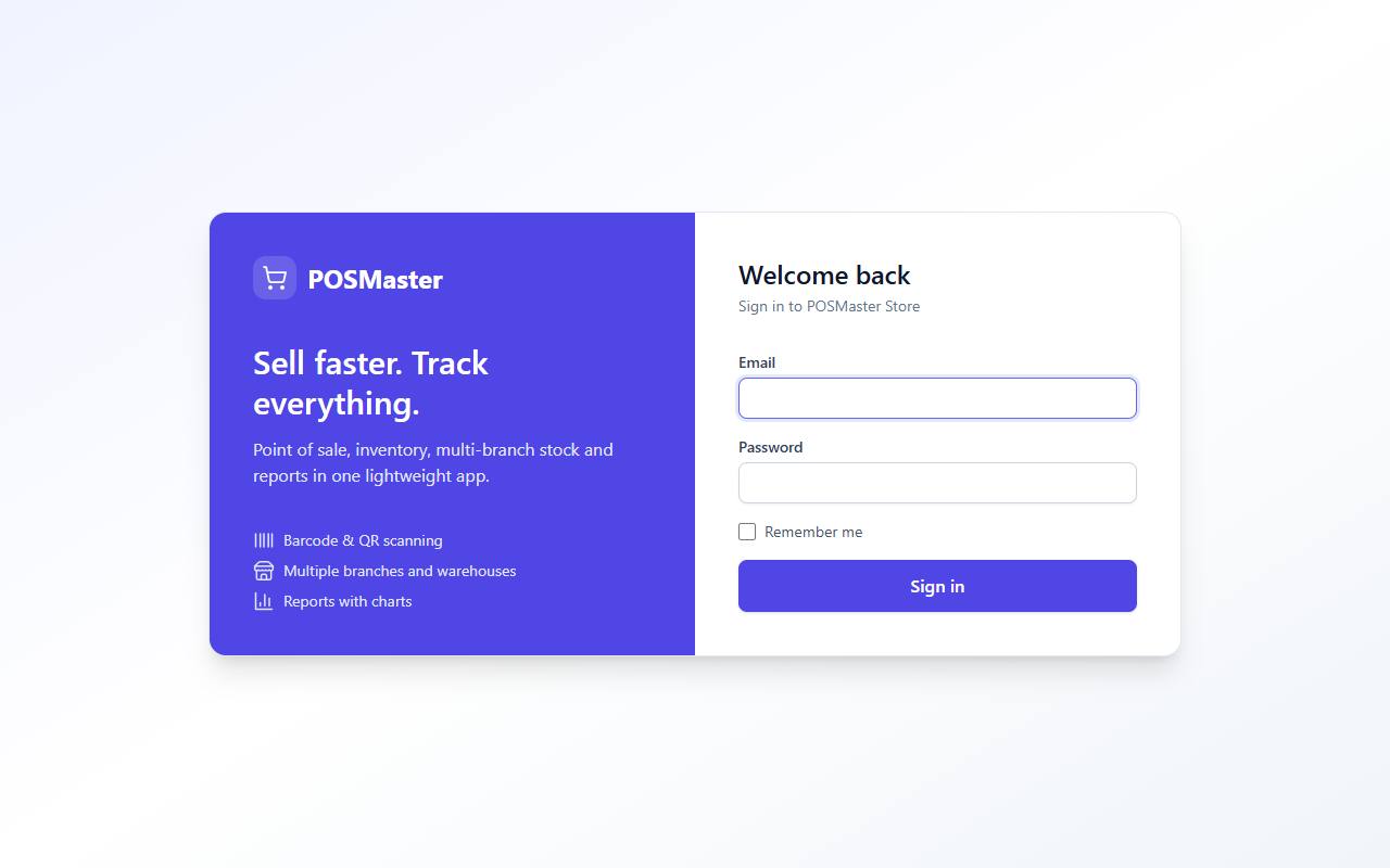 The POSMaster sign-in page