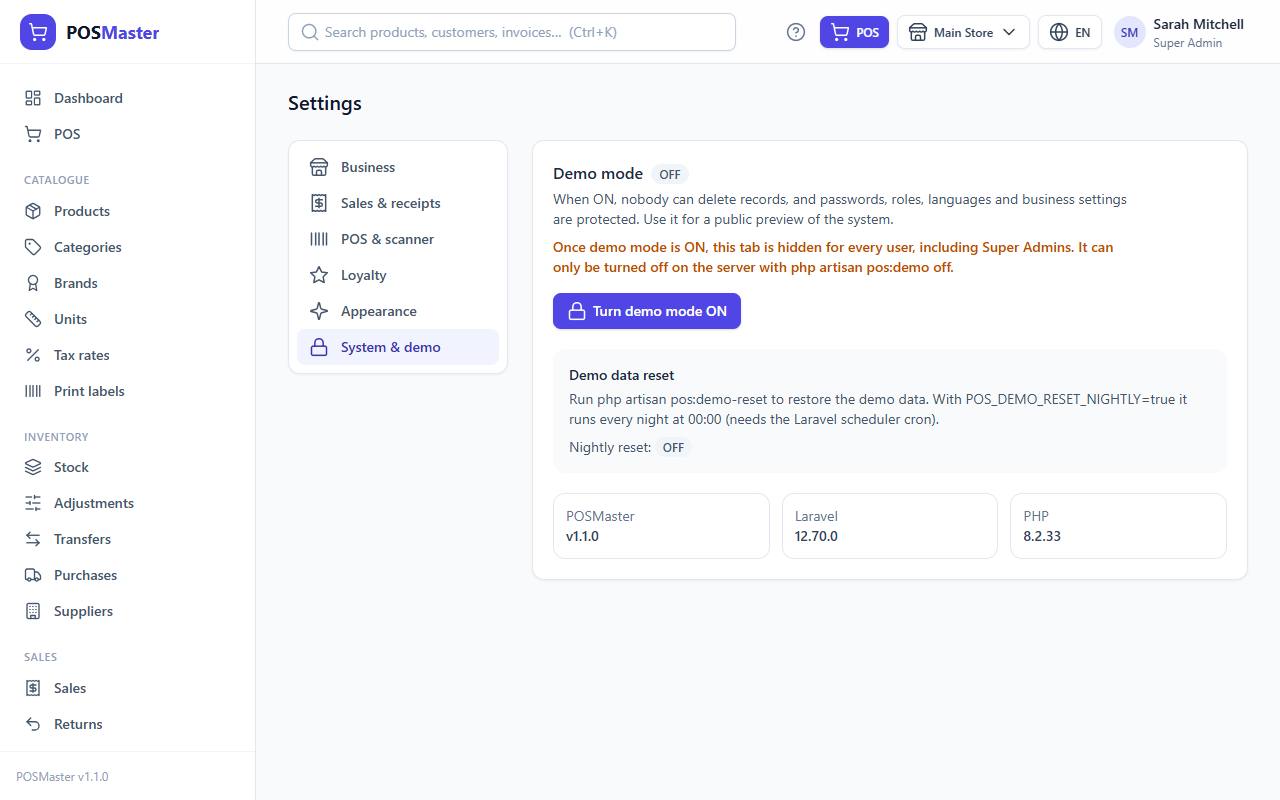System and demo settings